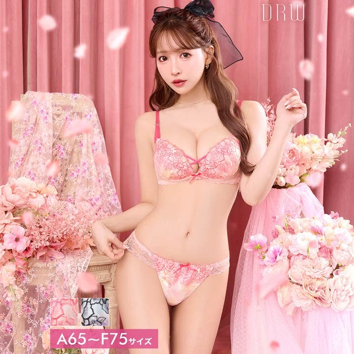 マーブルベルローズブラジャー&バック透けフルバックショーツ [三上悠