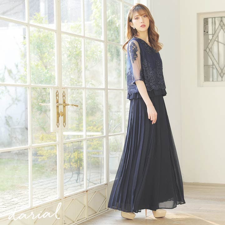 ロングドレス パーティドレス XS～Lサイズあり】フロントジッパー×バストクロスロングキャバ