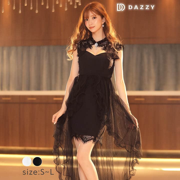 【グラシア】 キャバ ドレス キャバドレス ワンピース パーティードレス サテン チュール しっかり ボリューミー 華やか 軽やか レース 艶やか 切り替え シアー ブラック S M L キャバ ドレス シアー[品番：DY000022573]｜Dazzy（デイジー）の