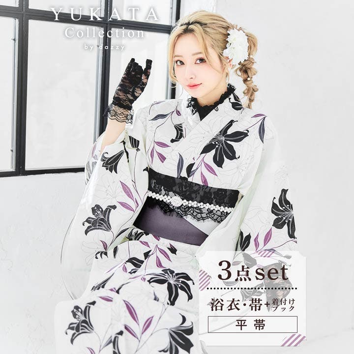 新品未使用　完売品　浴衣　モノトーン　花　モダン cf005178_1-1.jpg