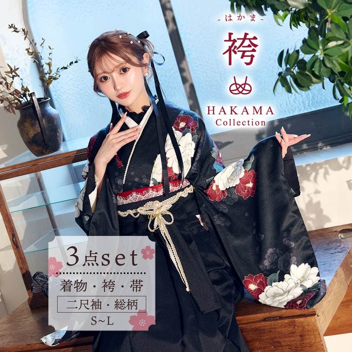3点SET]漆黒紅牡丹柄二尺袖・袴[品番：DY000031262]｜Dazzy（デイジー