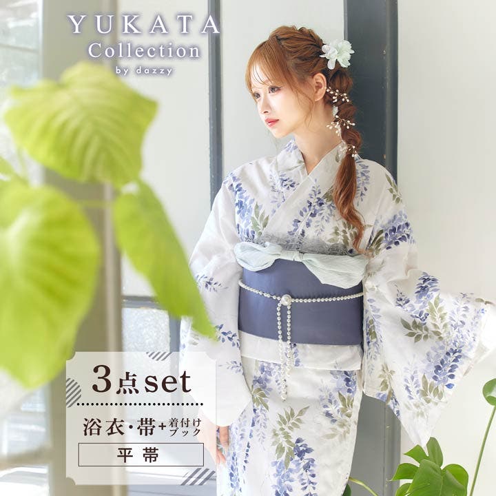 花柄 浴衣反物 白地 紫 青 machigiya_ayyk-5078