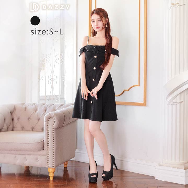 ラスト1♥Lipsy【UK8】ブラック オフショルダー バンテージドレス ラインストーンシアーフリルオフショルAラインミニドレス[品番