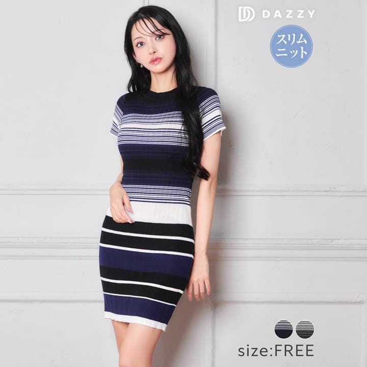 マルチボーダーニットミニワンピース ダーリッチ Darich マルチボーダーニットミニワンピース （アイボリー