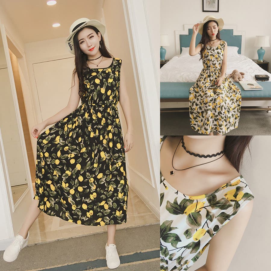 DOLCE & GABBANA レモン柄 ノースリーブ ひざ丈ワンピース DOLCE & GABBANA レモン柄 ノースリーブ ひざ丈ワンピース