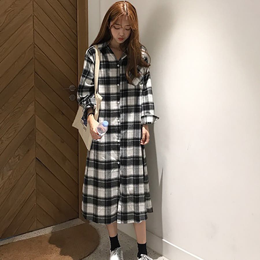 トレンドファッション♪チェック柄シャツワンピース 2018秋冬新作[品番