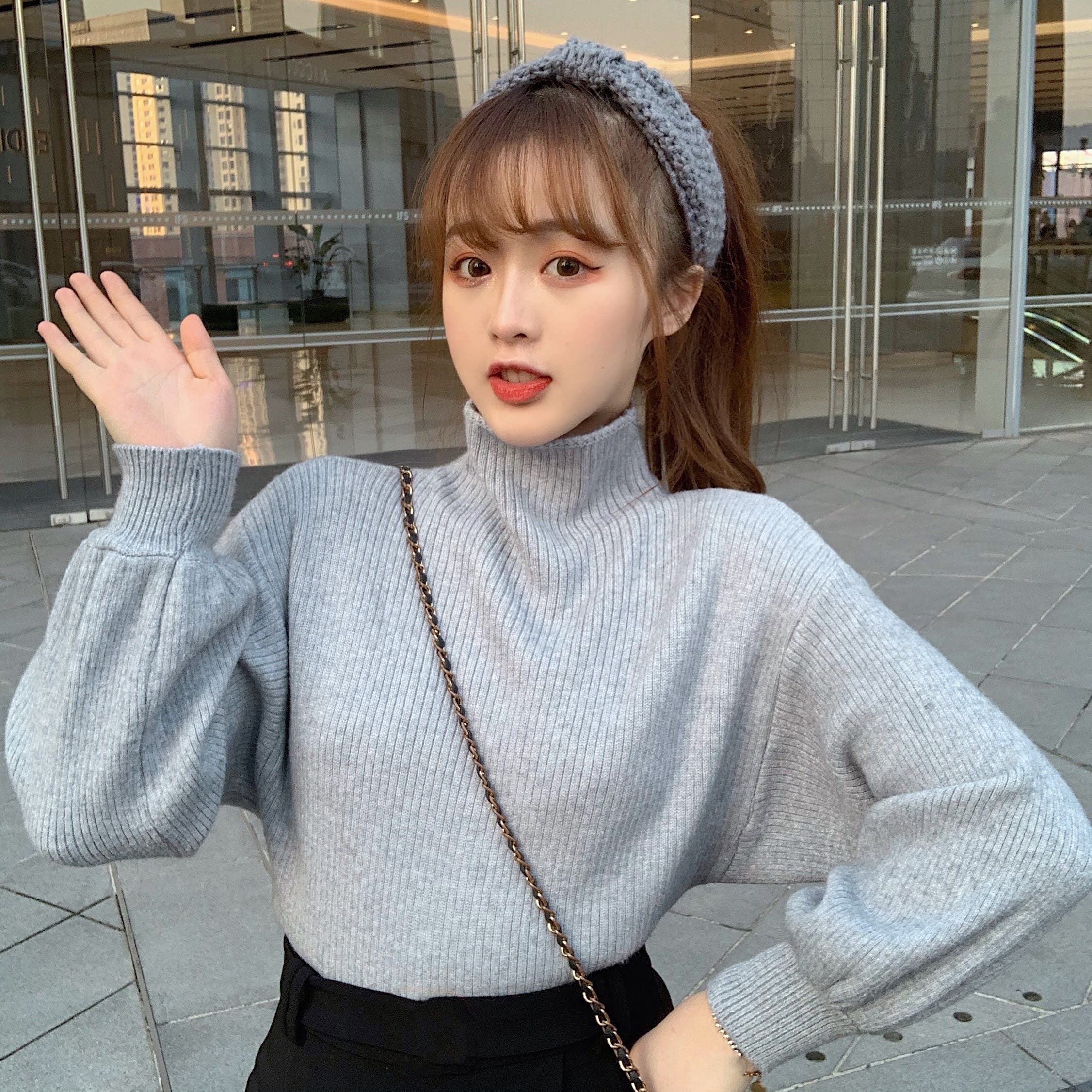 DECEMBERMAY 長袖 ハイネック薄手セーター DECEMBERMAY モックニット