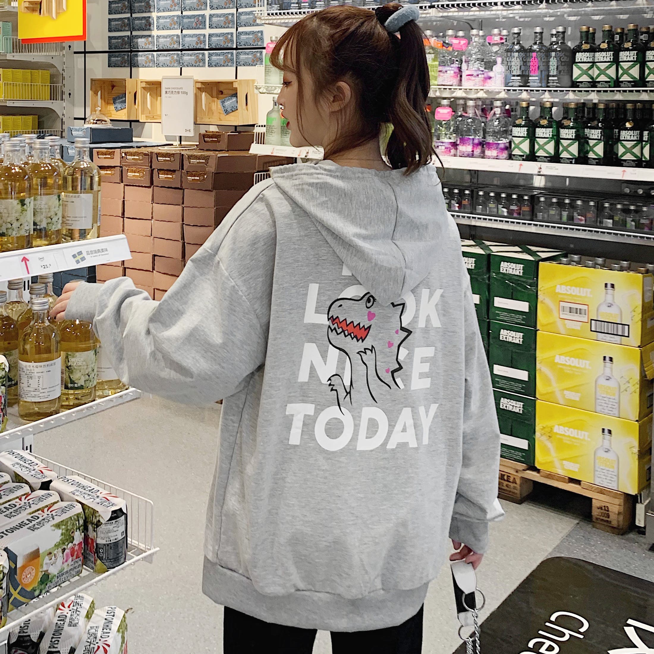 アラキ ハートプリント グレー パーカー t6484_0.jpg