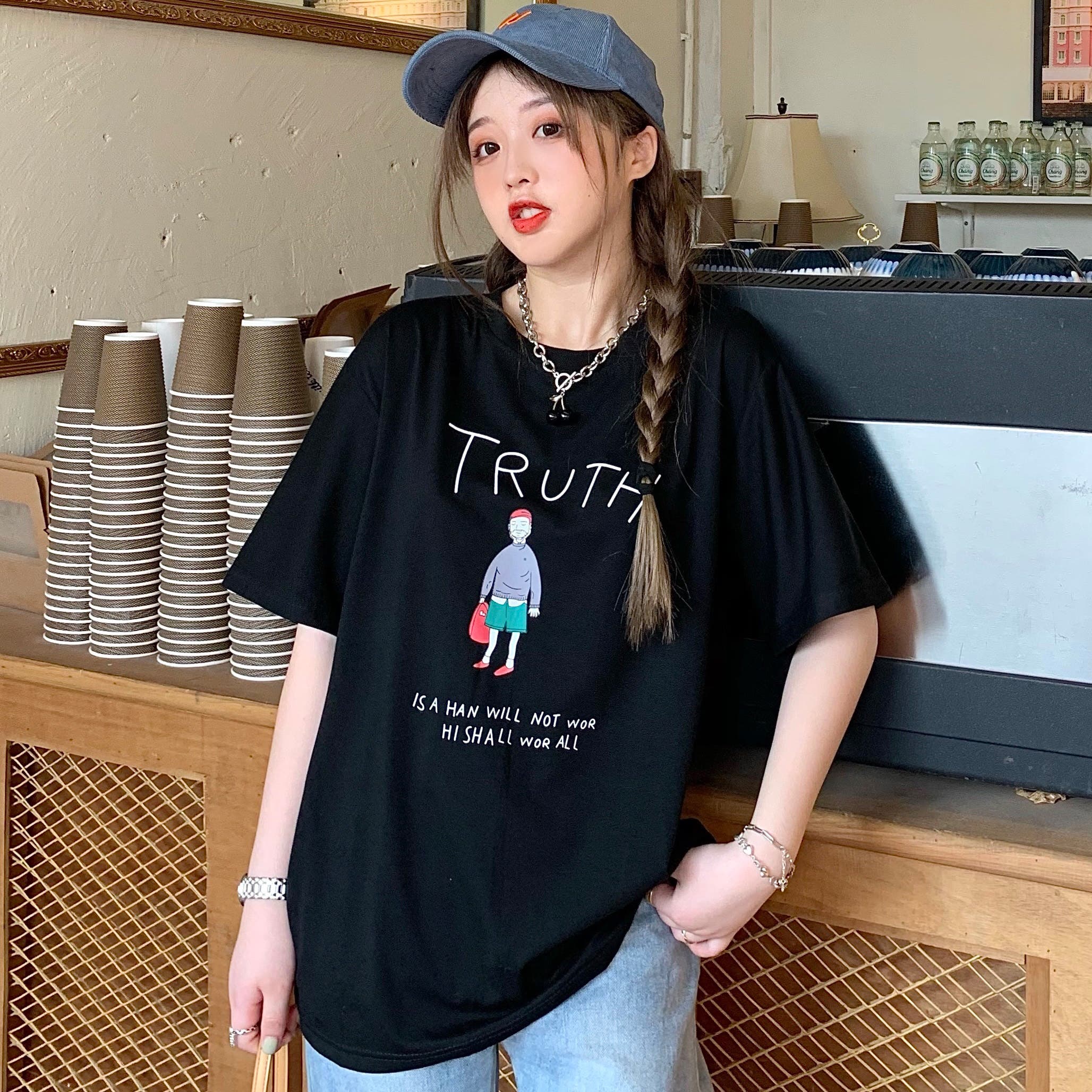 おじさんプリント半袖Tシャツカットソー 春夏 韓国ファッション