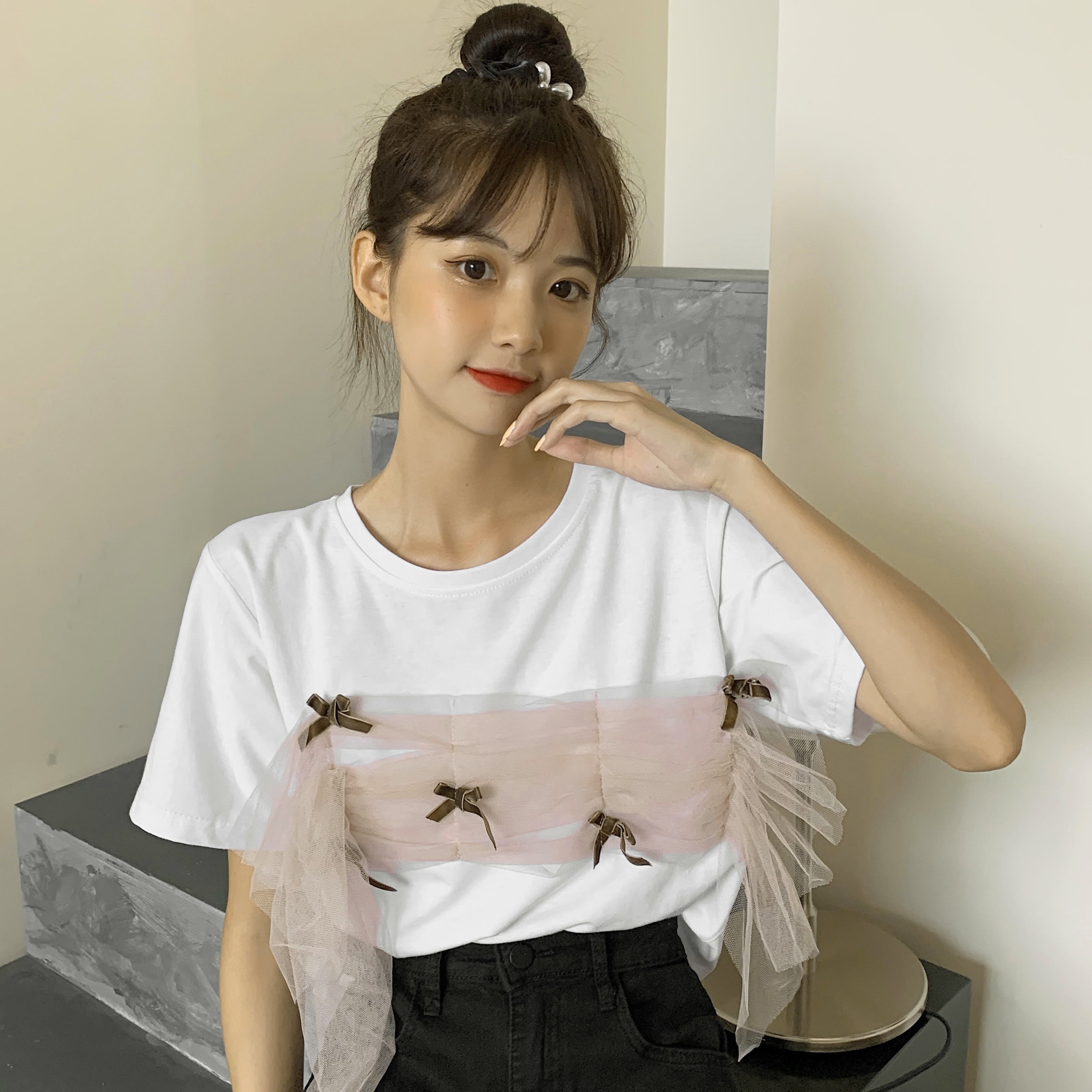 CHANEL リボンデザイン 半袖Tシャツ42 シャネル CHANEL リボン ココマーク 半袖Tシャツ ホワイト