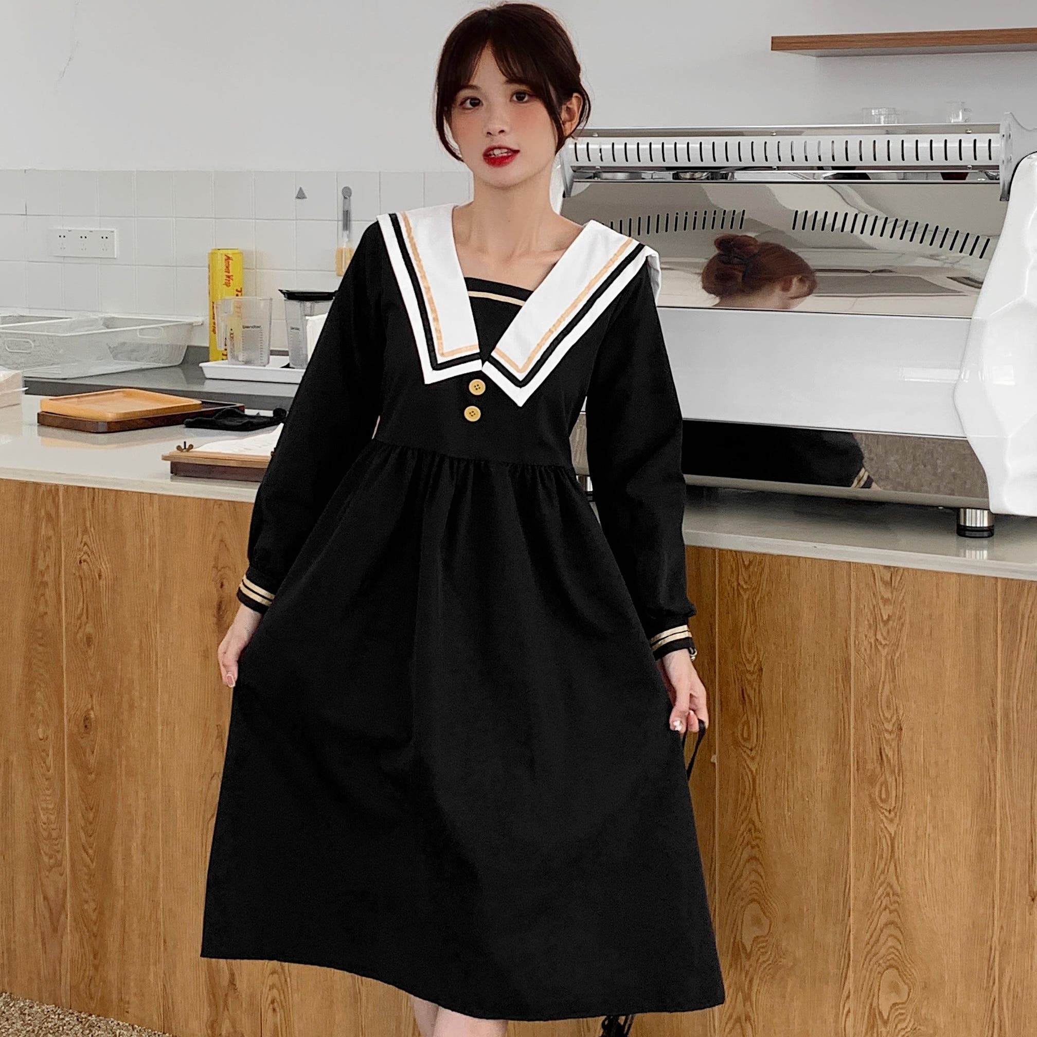 チラ見え ギャザー Aライン ワンピース 後ろ姿 韓国 綺麗め t7146_0.jpg