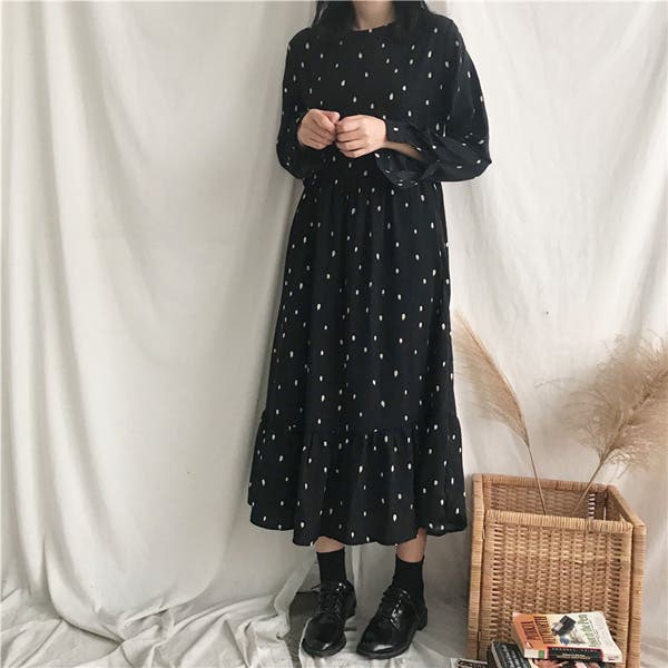 【FLUMOR】フラマー カラフル ドット柄 長袖 ワンピース M 美品 FLUMOR】フラマー カラフル ドット柄 長袖 ワンピース M 美品
