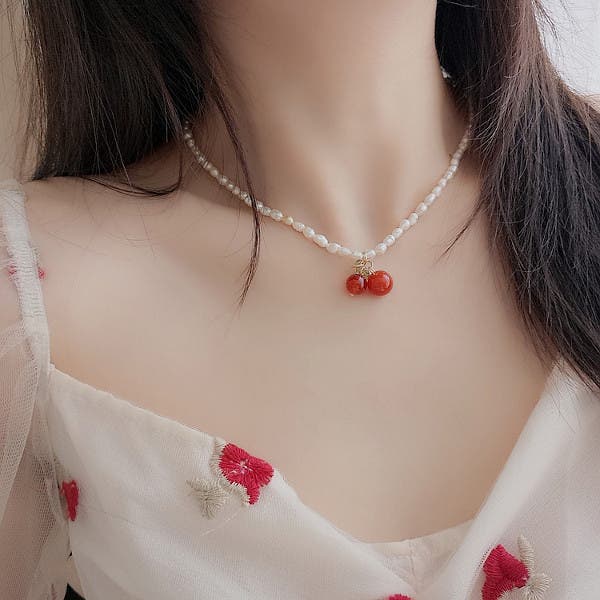 チェリーモチーフ パールチェーンネックレス[品番：DCTW0002846
