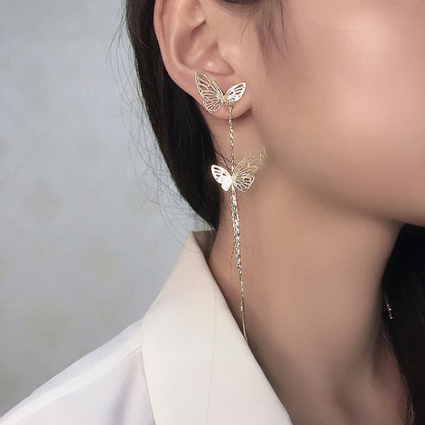 蝶々モチーフ ロングピアス ゴールド[品番：DCTW0002847]｜Decorative