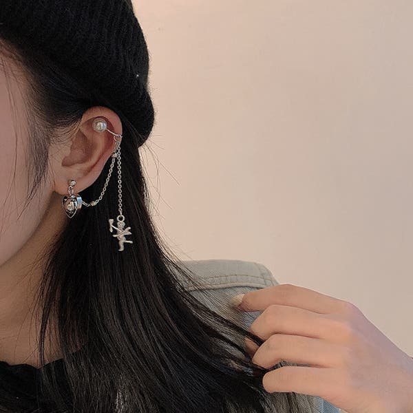 エンジェル＆ハートモチーフ イヤーカフピアス 片耳用[品番