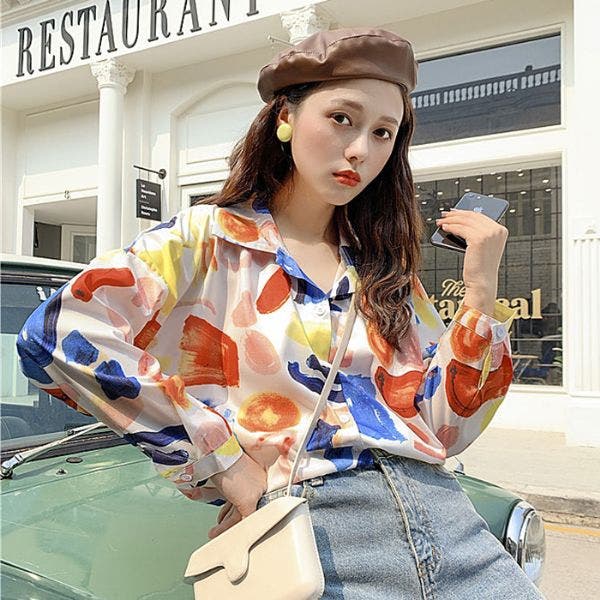 dulcamara レディース柄シャツ 柄シャツ 鶴柄 和柄[品番：DCTW0003995]｜Decorative