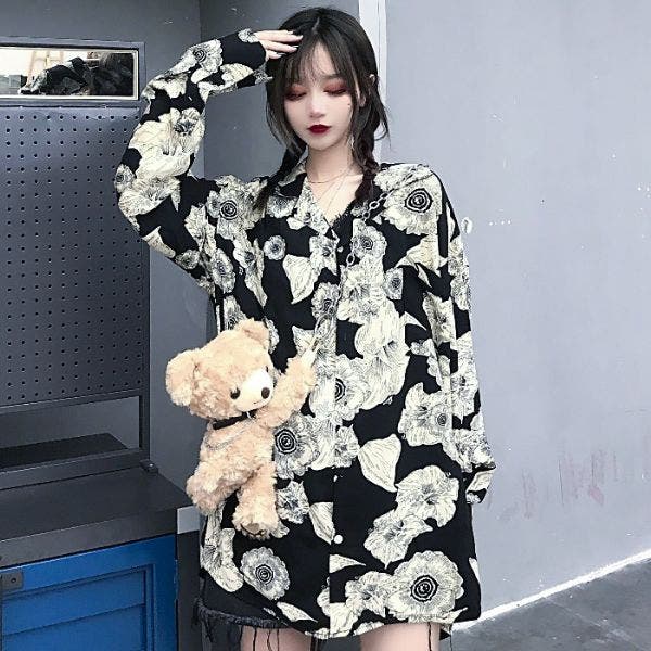 柄シャツ フラワー柄 レトロ[品番：DCTW0003348]｜Decorative