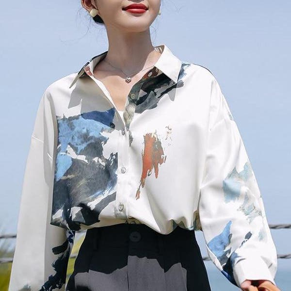 柄シャツ アースカラー アート[品番：DCTW0004350]｜Decorative