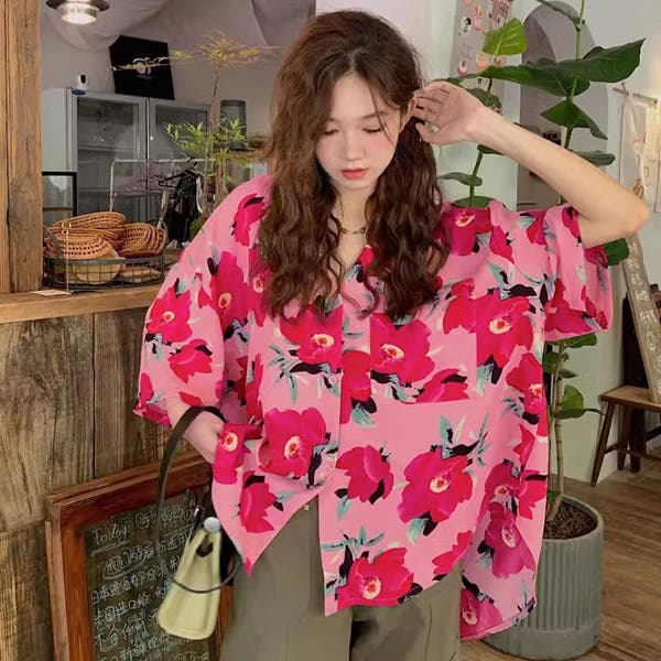 柄シャツ 花柄 ピンク[品番：DCTW0004588]｜Decorative （デコラティブ