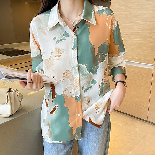 MARK&LONA 大理石模様 シャツ サイズ50 柄シャツ マーブル柄 大理石柄[品番：DCTW0004604]｜Decorative