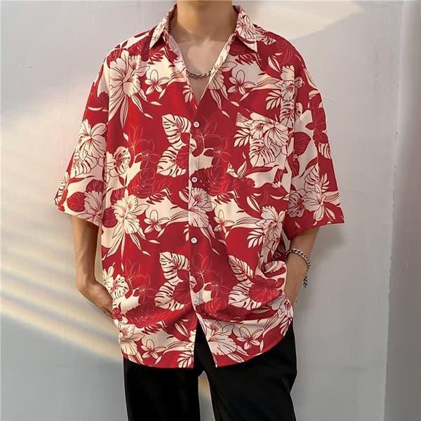柄シャツ ハイビスカス柄 オープンカラー[品番：DCTW0004007