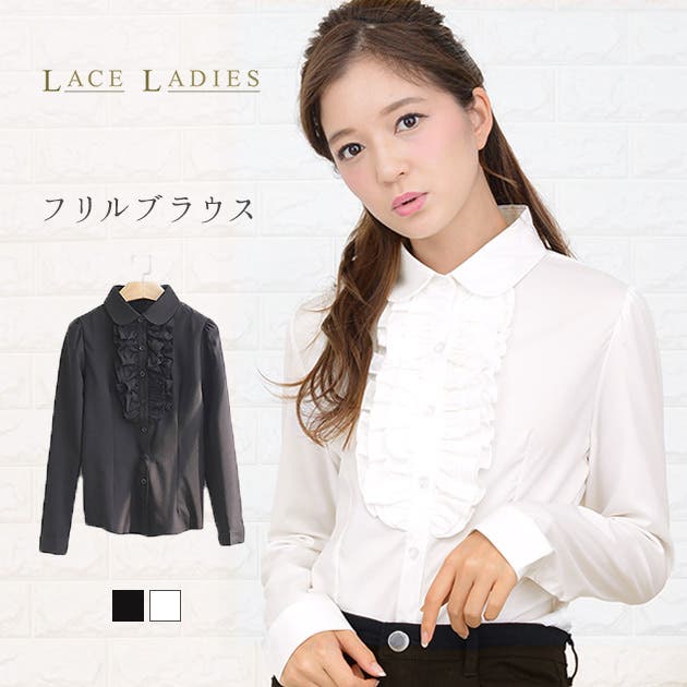 か10☆ Leilian ボタンシャツ フリル ドット 長袖 レース ブラック
