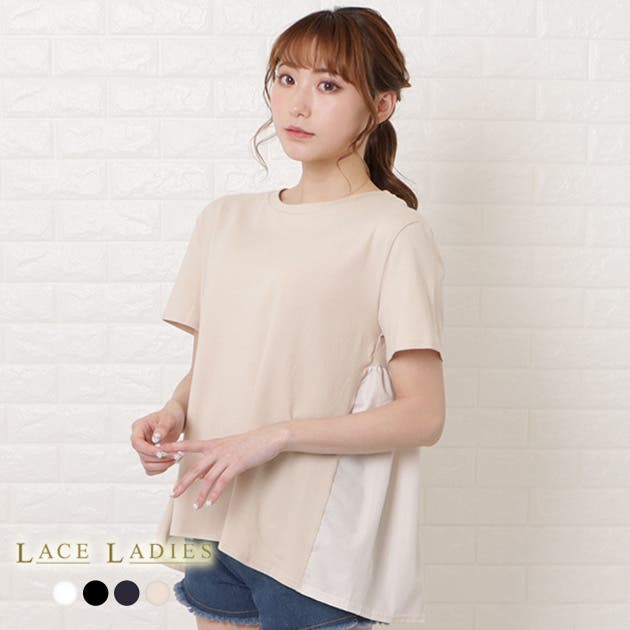バックフレア 半袖 Tシャツトップス[品番：LCLW0002409]｜レース 
