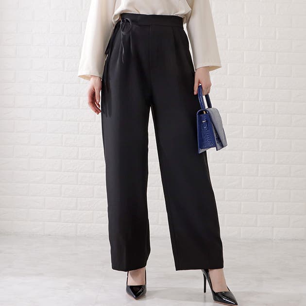 サイドリボンハイウエストタック入りスラックス 女性 レディース[品番