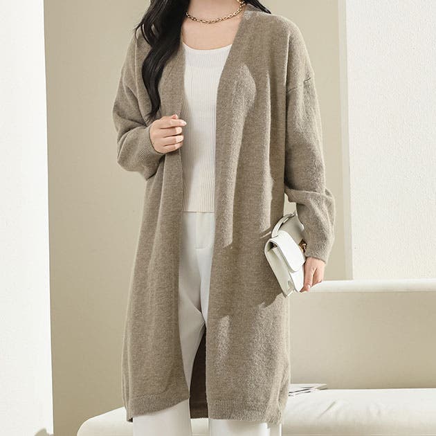 ソイル濃いベージュロングニットカーディガン ソイル濃いベージュロングニットカーディガン