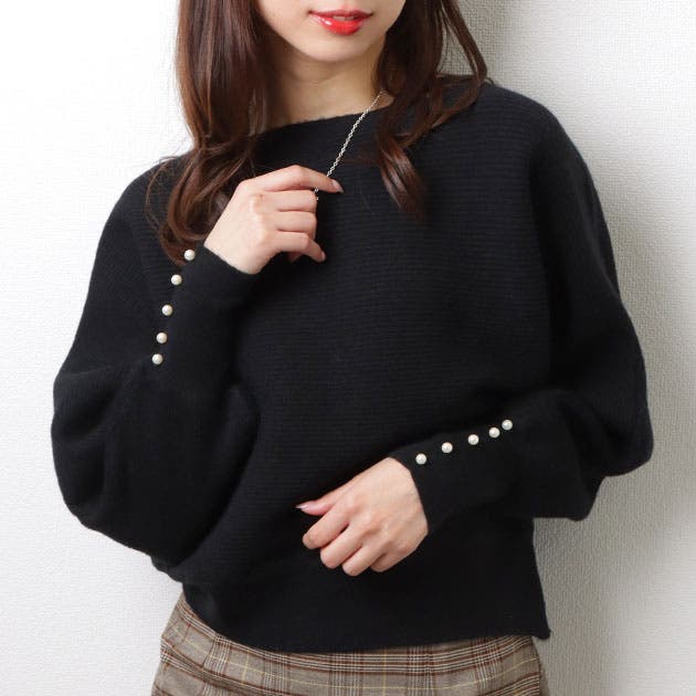 ボートネック リブ ニット[品番：LCLW0007717]｜レースレディース