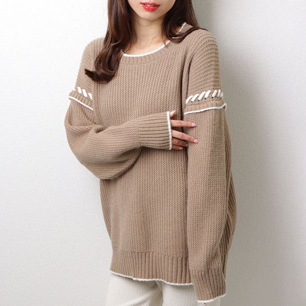 ラウンド ネック 配色[品番：LCLW0007723]｜レースレディース （レース