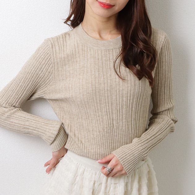 クルーネック タイトシルエット シンプル[品番：LCLW0007909]｜レース