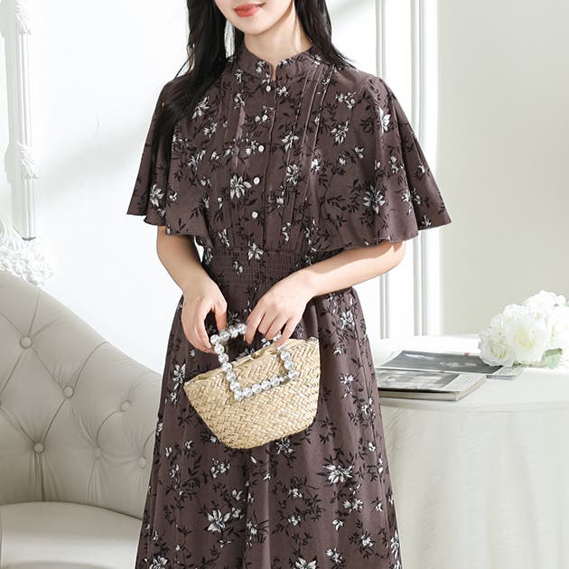 クラシック花柄スタンド 花柄 スタンドカラー タック[品番：LCLW0008811]｜レースレディース
