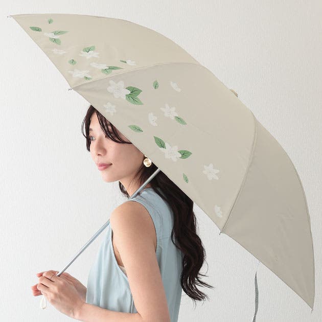 新品 クリアーハンドル シルク100% 上品ボタニカル柄 晴雨兼用パラソル 晴雨兼用 ボタニカル柄 シルキー[品番：LCLW0009284]｜レース