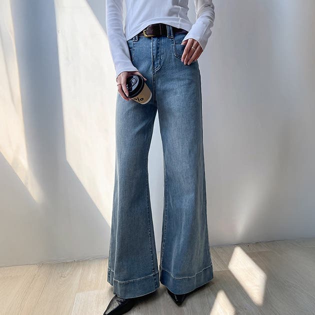 LOHEN ハイウエスト デニム ハイウエスト 裾ステッチ フレア[品番：LCLW0009669]｜レース