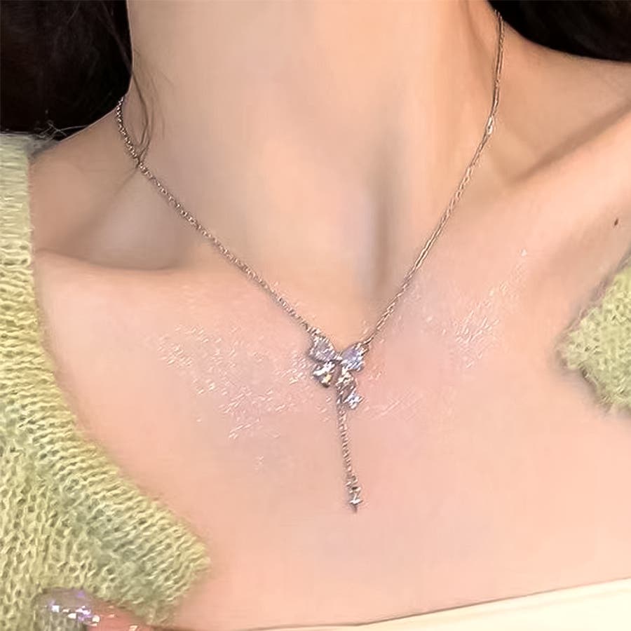 リボンストーン チャーム ネックレス[品番：DMHU0003710]｜DIAMOND