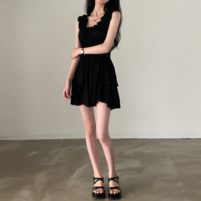 【美品】トゥララ　フリル付きミニワンピース リボン　ドット柄　シフォン　可愛い 美品】トゥララ フリル付きミニワンピース リボン ドット柄