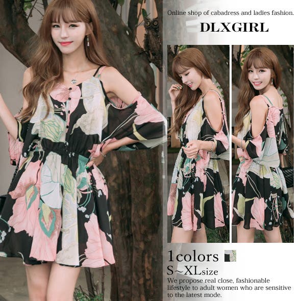 ワンピース ストラップ シフォン 花柄 オフショルダー soffitto ワンピース 花柄シフォンオフショルダーワンピース
