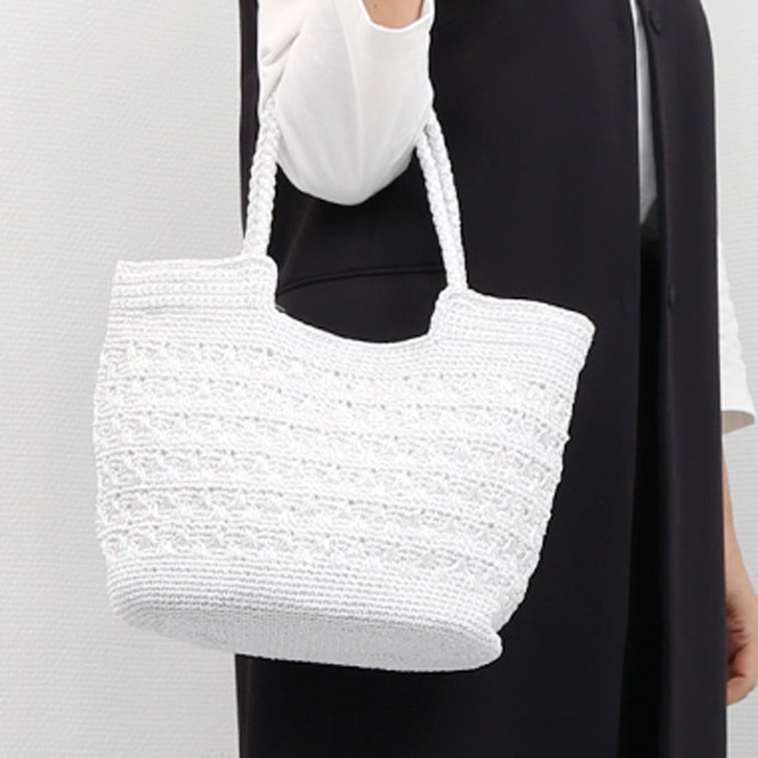 カシュカシュ cachecache / メタリックコード柄編みトートバッグ