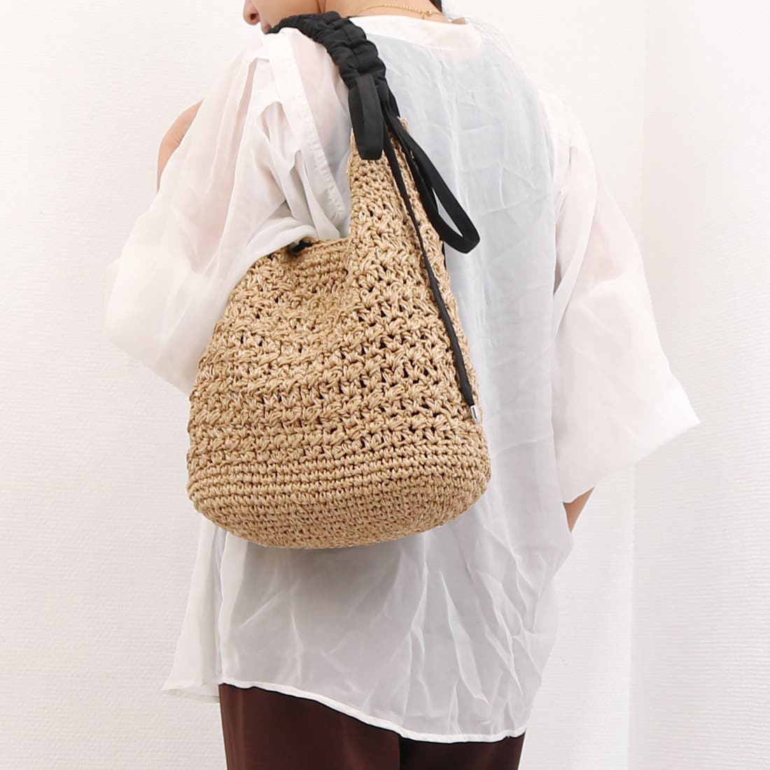 カシュカシュ / ドロストギャザーハンドル柄編2wayトート[品番