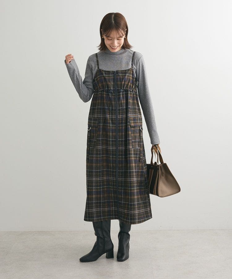 SHRIMPS グリーン チェック キャミソールワンピース SHRIMPS グリーン チェック キャミソールワンピース