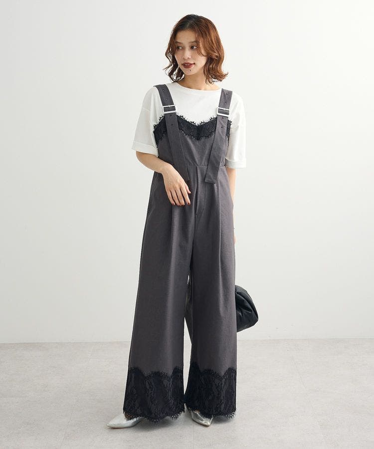 cloche ブラック サロペット 冷感ジップオールインワン オールインワン