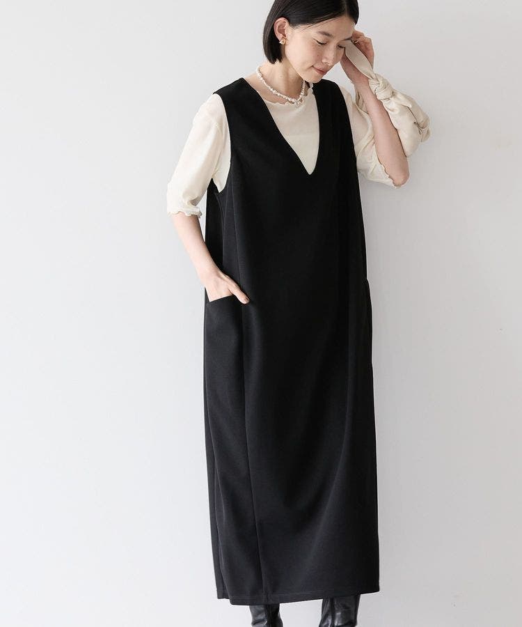 希少 美品 ENFOLD 上質 ロングワンピース スリット Vネック コクーン