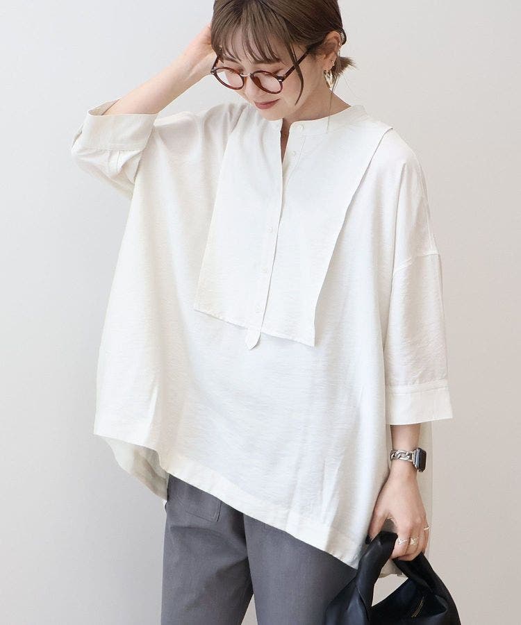 美品★AKRIS★総刺繍★バンドカラー★ロングシャツ★チュニック WEB限定】接触冷感バンドカラーシャツチュニック[品番：EHEW0051971