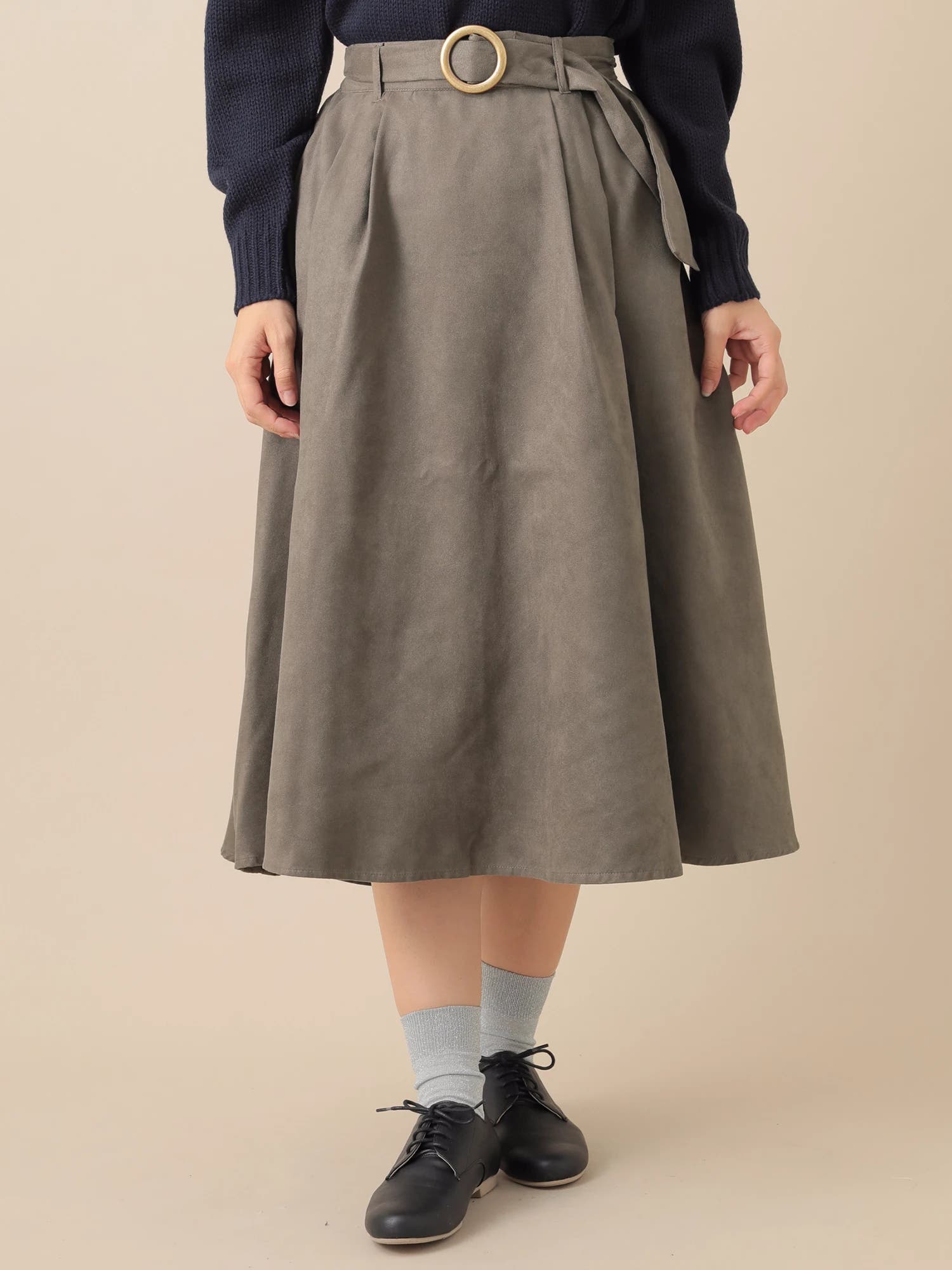 【美品】Drawer グリーンミディ丈スカート 36 美品】Drawer グリーンミディ丈スカート 36