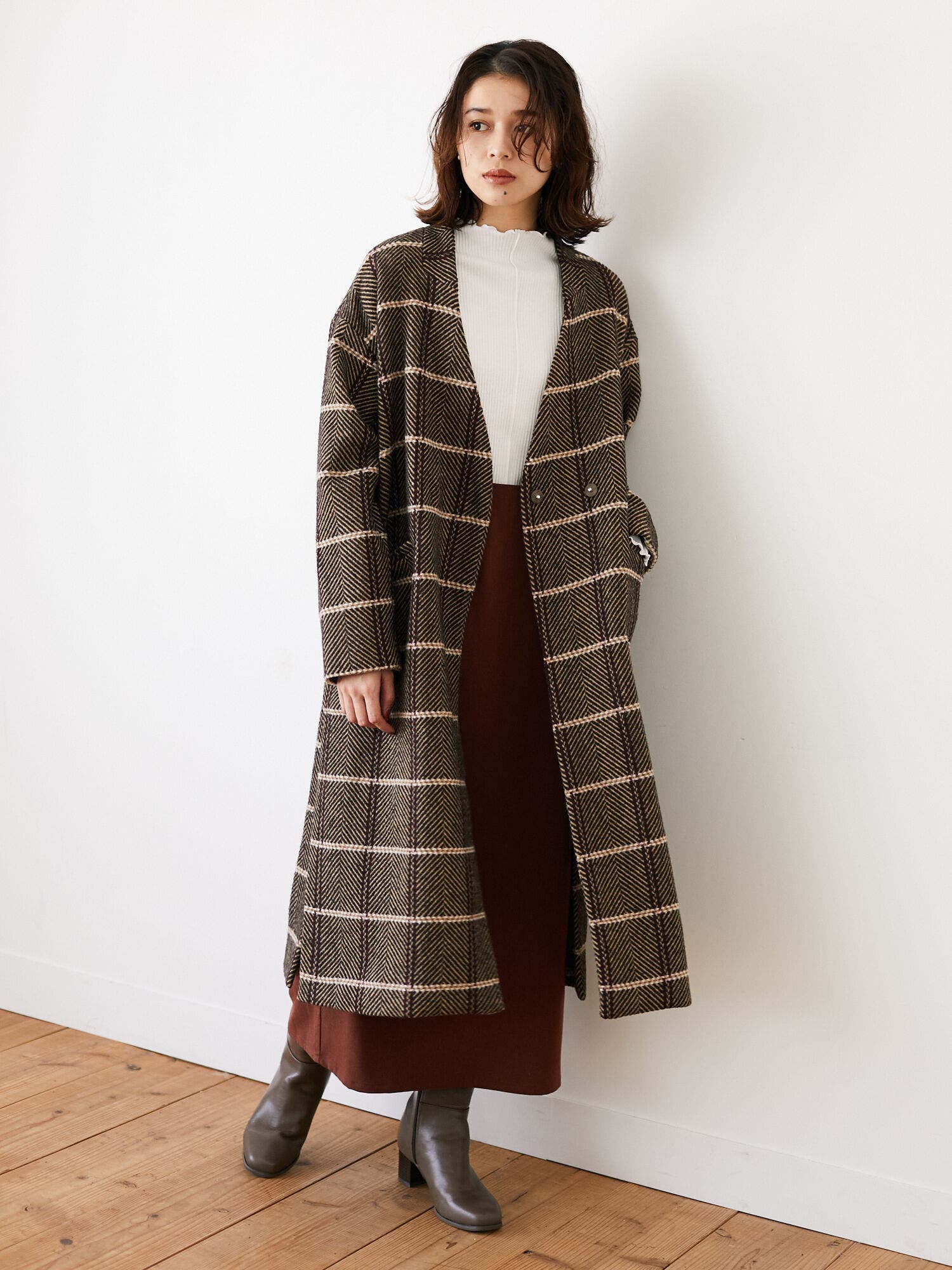 シップス　チェック　茶色　グリーン　コート シップス チェック 茶色 グリーン コート