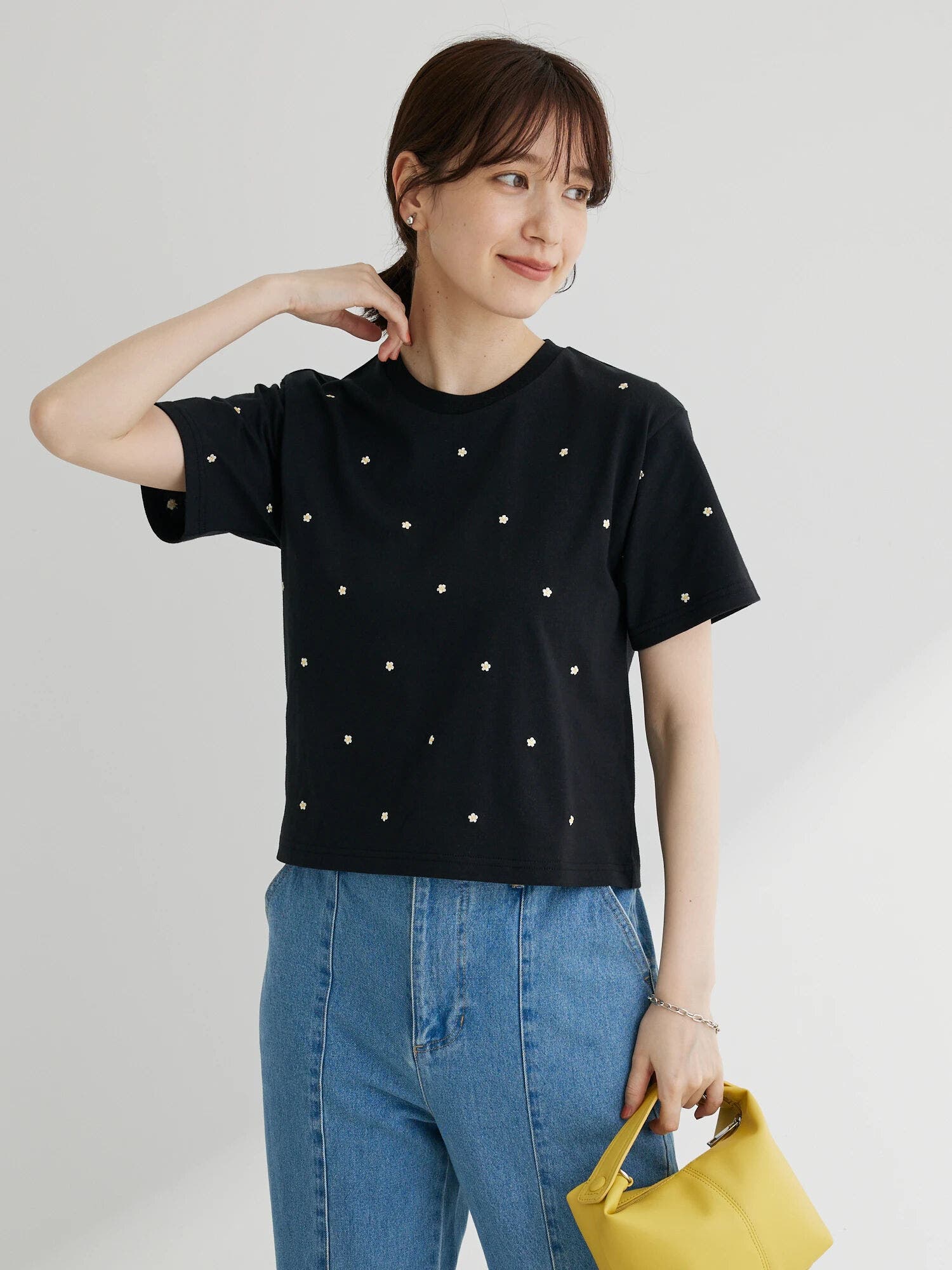 Double Flags フラワー刺繍Tシャツ[品番：GRPW0039788]｜Green