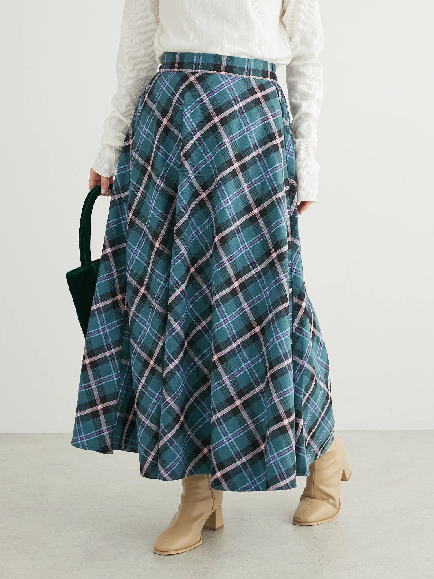 Petit Fleur バイヤスチェックフレアスカート[品番：GRPW0042055