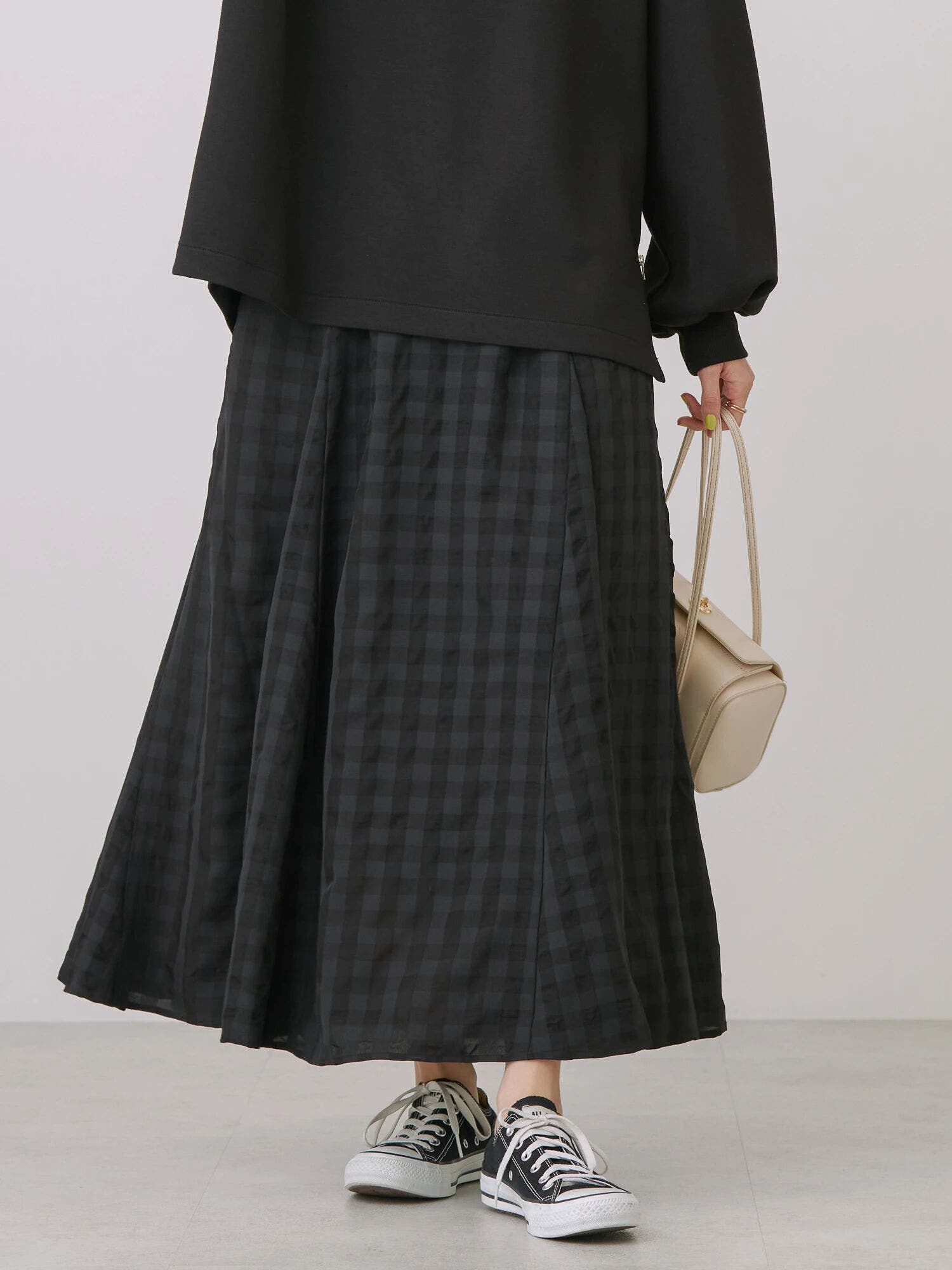 極美品*Veritecoeur*ギンガムチェック リネン シャーリングスカート 極美品*Veritecoeur*ギンガムチェック リネン シャーリングスカート