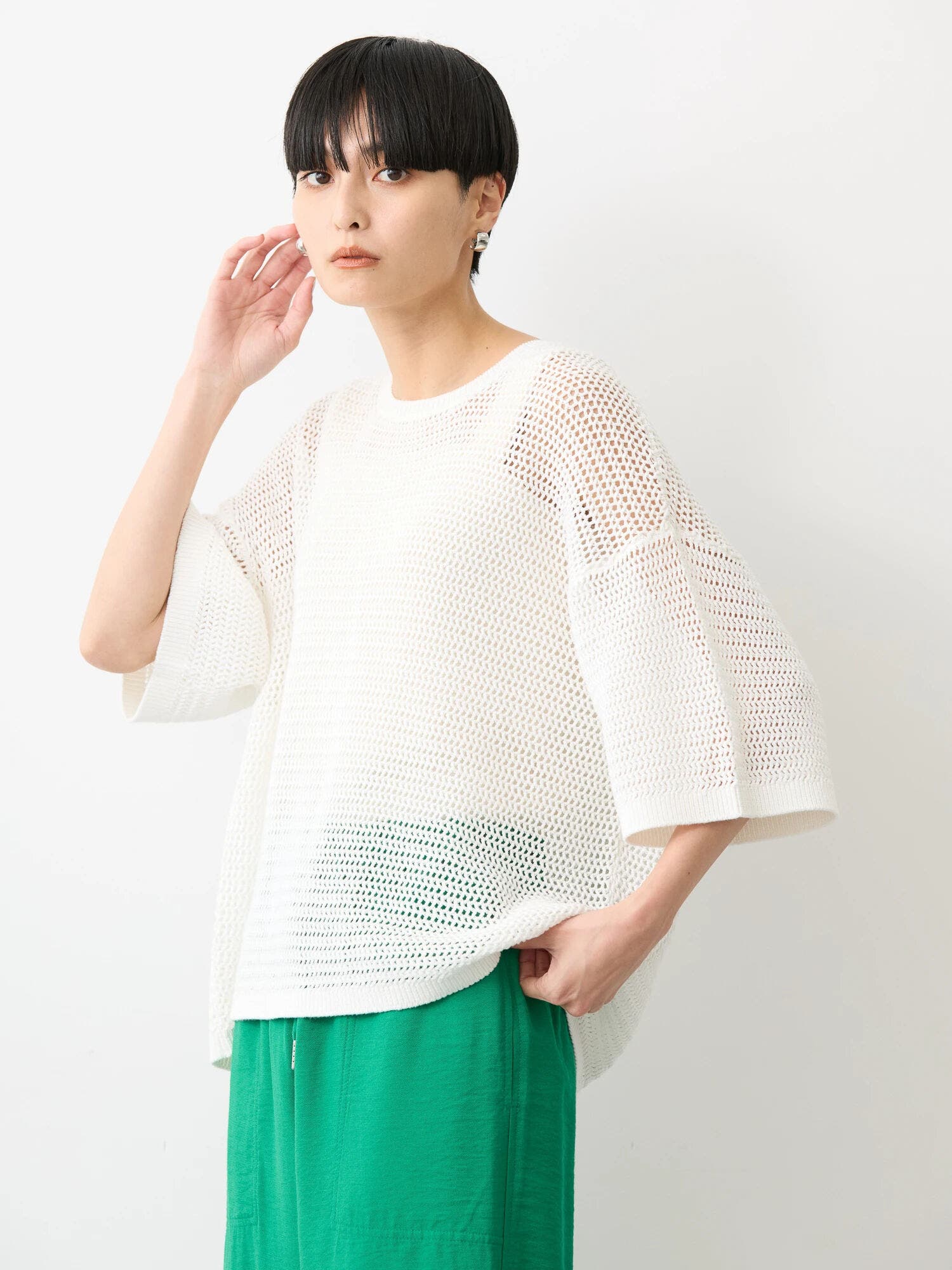 【海外限定】 HELMUT LANG】 透かし編み コットンニットプルオーバー トップス